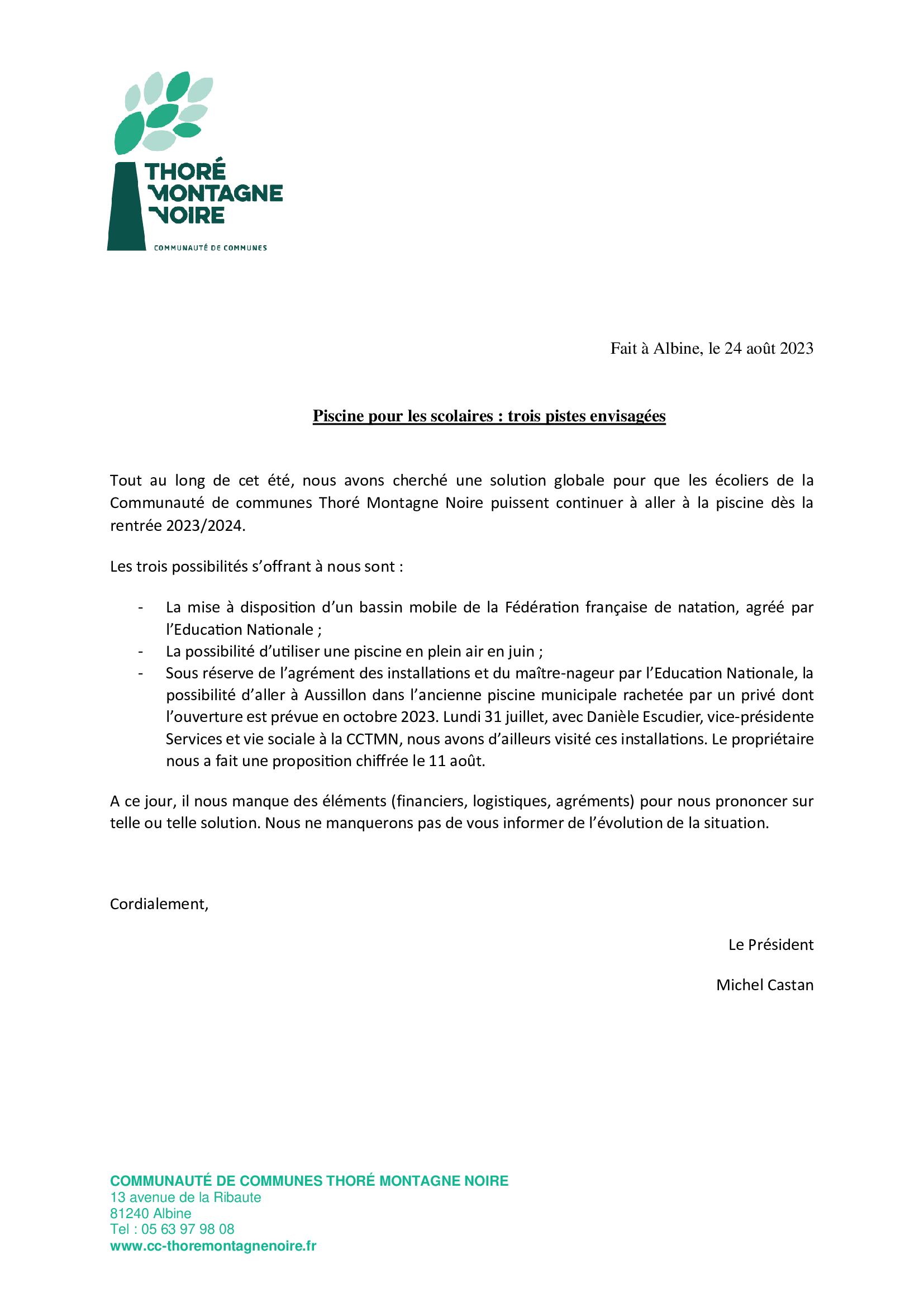 Piscine pour les scolaires : trois pistes envisagées